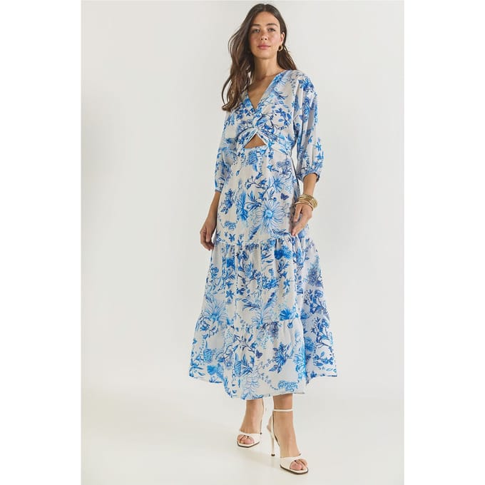V-hals Bloemen Maxi Jurk met Strik