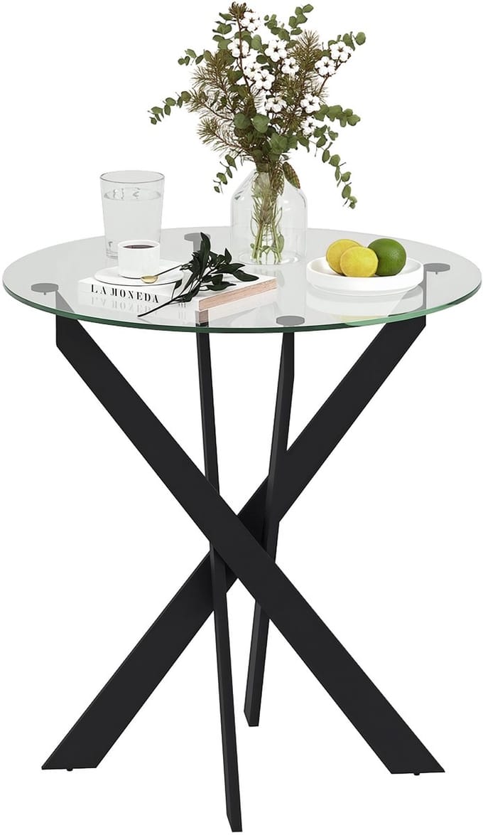 HOMCOM - eettafel - van gehard glas en staal - Ø70 x 75H cm - zwart