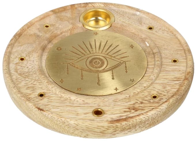 Wierookbrander rond Alziend Oog mangohout messing - Ø 10 cm x 1 cm