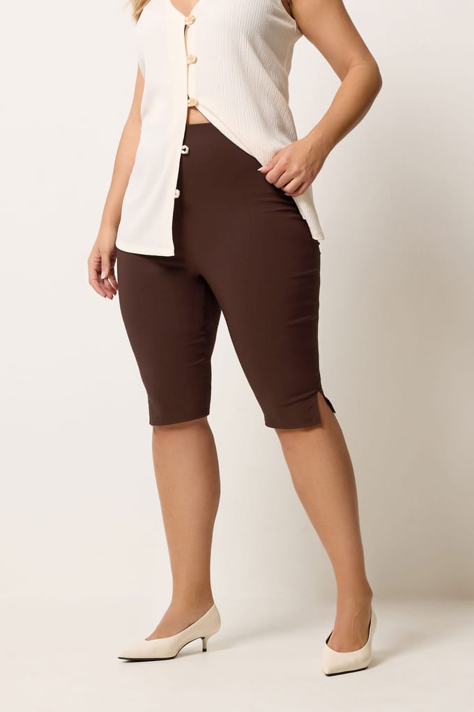 Yours Chocoladebruine Bengaline Capri Korte Broek Size 42