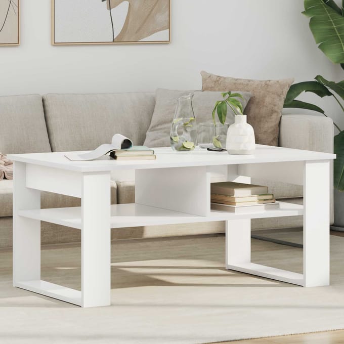 vidaXL - Salontafel - Wit - 96 - x - 54 - x - 44 - cm - Bewerkt - hout
