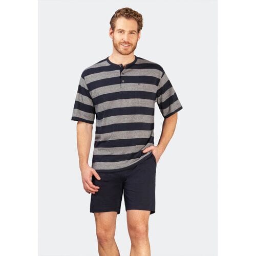 Blauw grijs gestreepte heren shortama Hajo - Blauw - Maat - 58