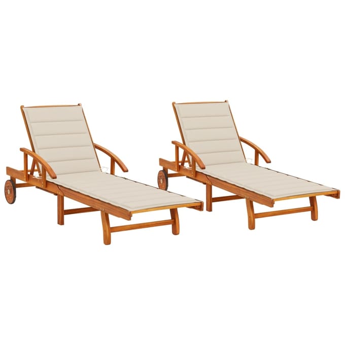 vidaXL - Ligstoelen - 2 - st - met - kussens - massief - acaciahout