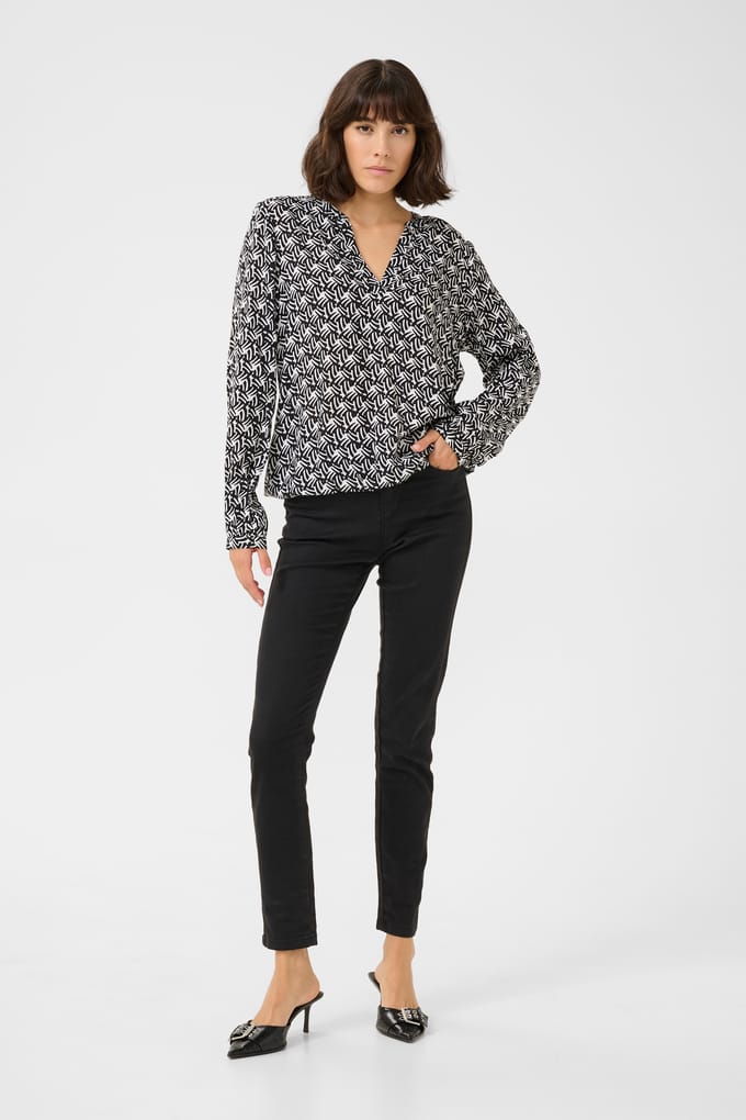 Blouse met lange mouwen Regular fit Black/Moonstruck Retro Print black darkgrey