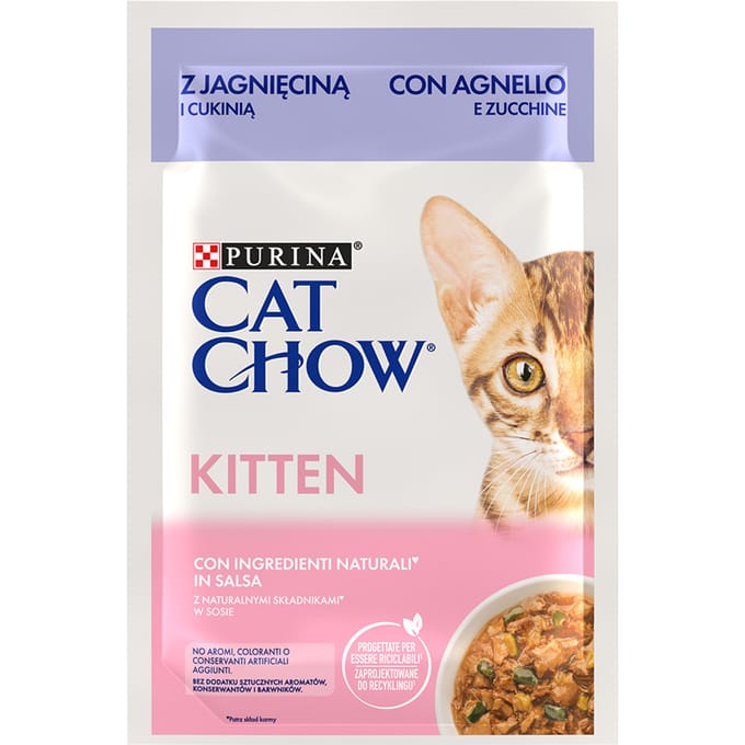 Sparpaket: 52x85g Cat Chow Kitten Lam & Courgette natvoer kat
