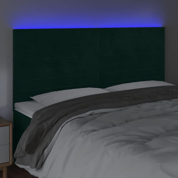 vidaXL Hoofdbord LED 160x5x118/128 cm fluweel donkergroen