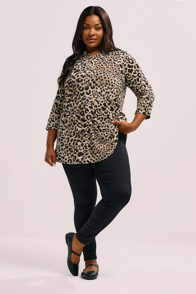 Yours Natural Bruin Luipaardprint Shirt Size 44