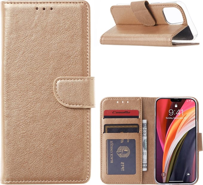 Hoesje Geschikt voor iPhone 13 Pro Max hoesje bookcase Goud
