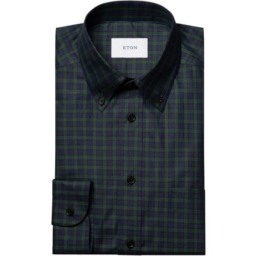 Eton Overhemd Tartan Plaid Check Organic Cotton Twill Button-Down Navy-Groen / male