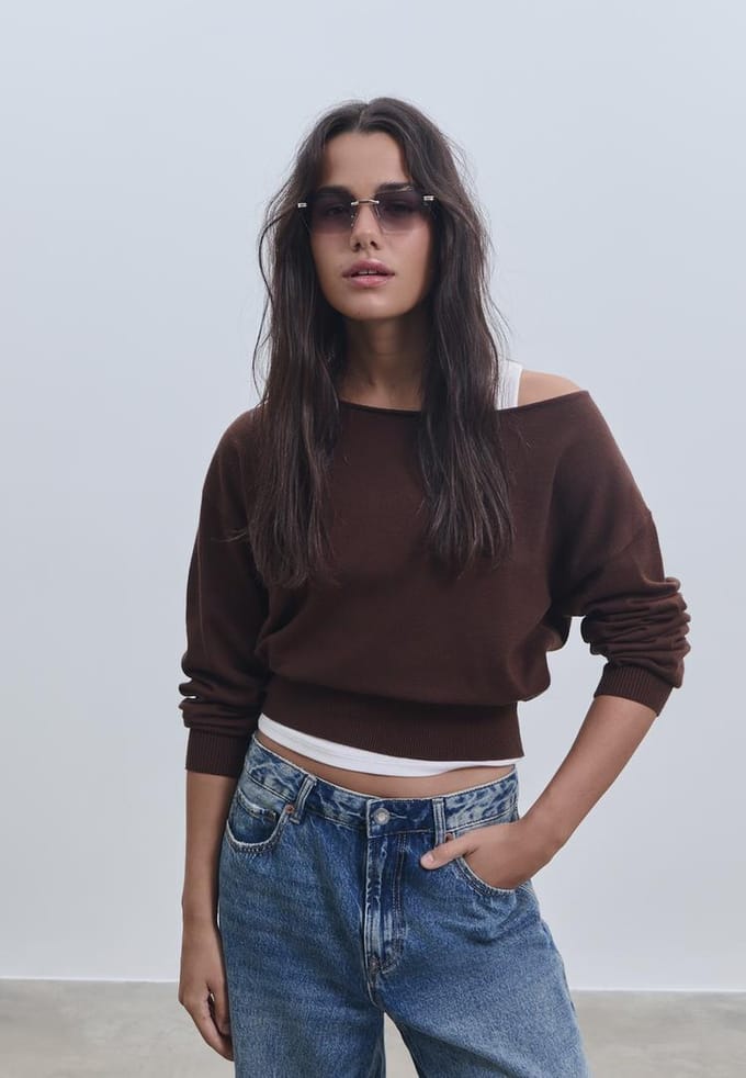 Stradivarius Asymmetrische tricot trui  Bruin M