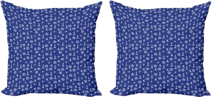 ABAKUHAUS Kussensloopset met vuurtorenmotief (2 stuks), maritieme silhouett 40 cm, violetblauw wit