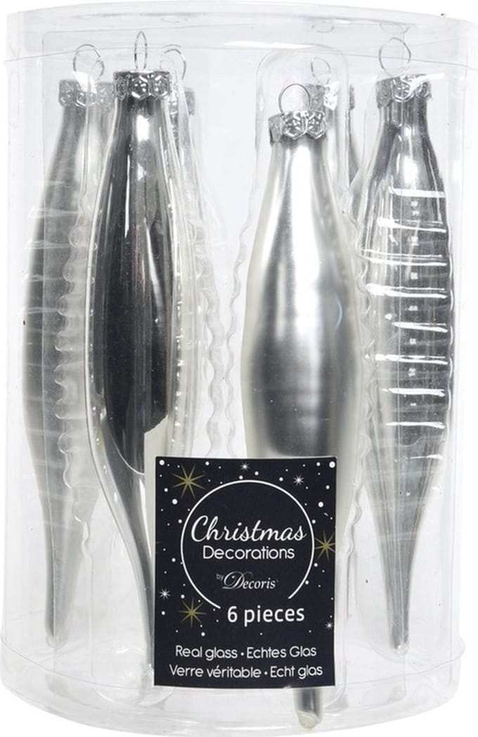 Zilveren kerstballen pegels glas 15 cm