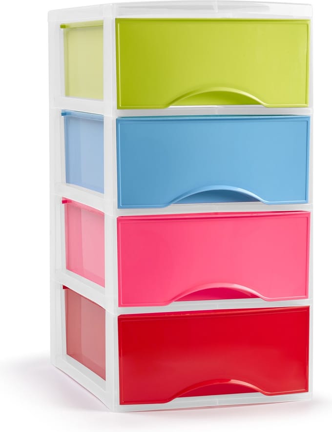 Plasticforte Ladeblokje/bureau organizer met 4x lades - gekleurd - L26 x B37 x H49 cm