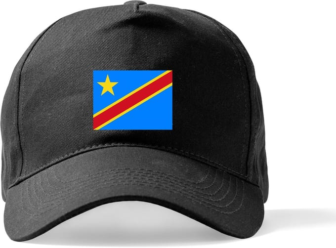 Zwarte Pet Beechfield met Wereldvlaggen, land Congo sinds 2006 klittenbandsluiting