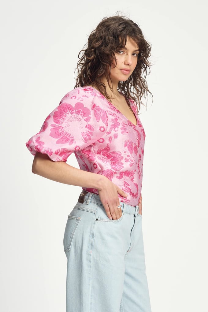 POM Amsterdam Top - Floral Jacquard Raspberry Taglia: 44 | Magliette intime Outlet | Donna | Rosa