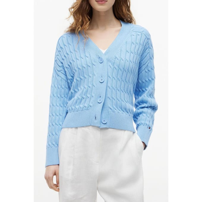 Tommy Hilfiger Mid Cable V-neck Ls Vessel Blue Größe: M | Cardigans Outlet | Damen | Blau