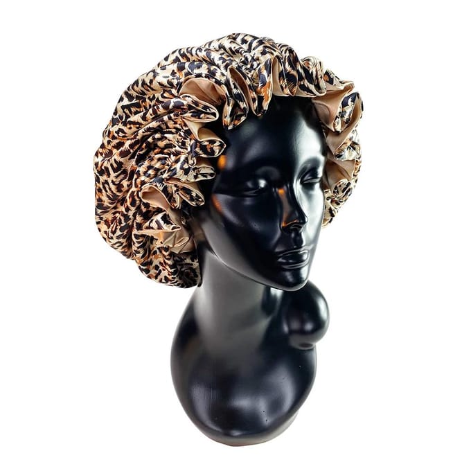 Elastische Brede Rand Satijnen Mutsen Lang Haar Hoed Slaapmutsen Wikkel Nachtmuts Krullen Omkeerbaar Vrouwen Mannen Verwarmingsmuts Haaraccessoire black
