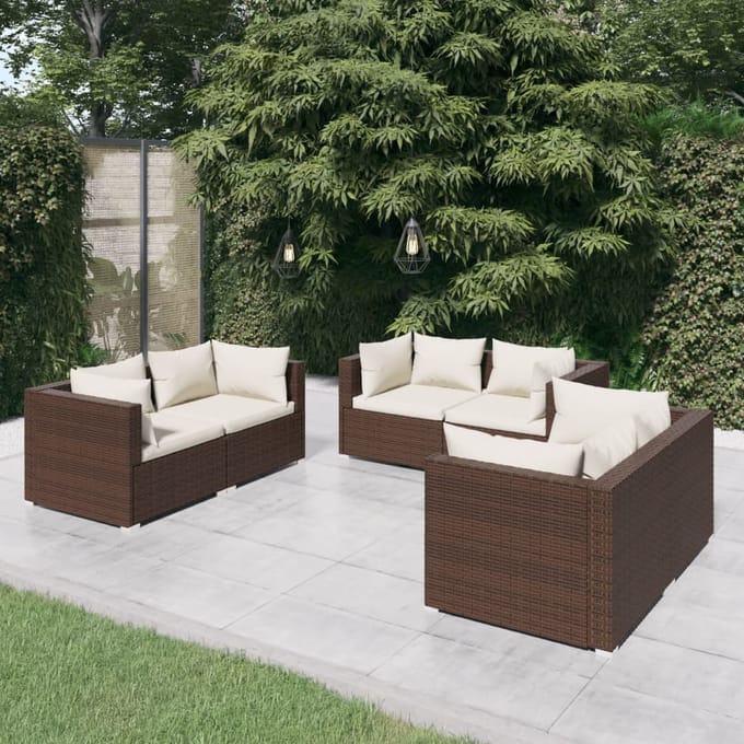 vidaXL - 6-delige - Loungeset - met - kussens - poly - rattan - bruin