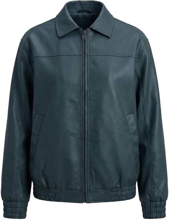 Studio Untold - Dames - Blouson boxy oversized model PU in een used look - Donkergroen - Maat 54+