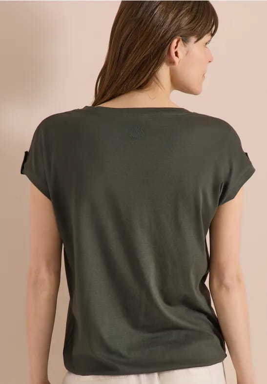 Shirt met ronde hals en omslagdetail