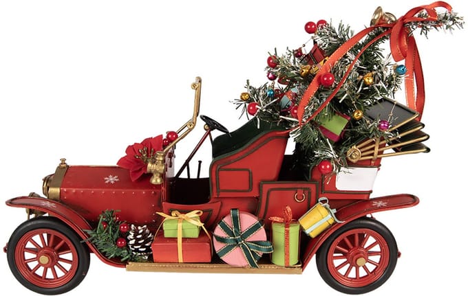 Clayre & Eef Kerstdecoratie Beeld Auto 38x16x27 cm Rood Metaal