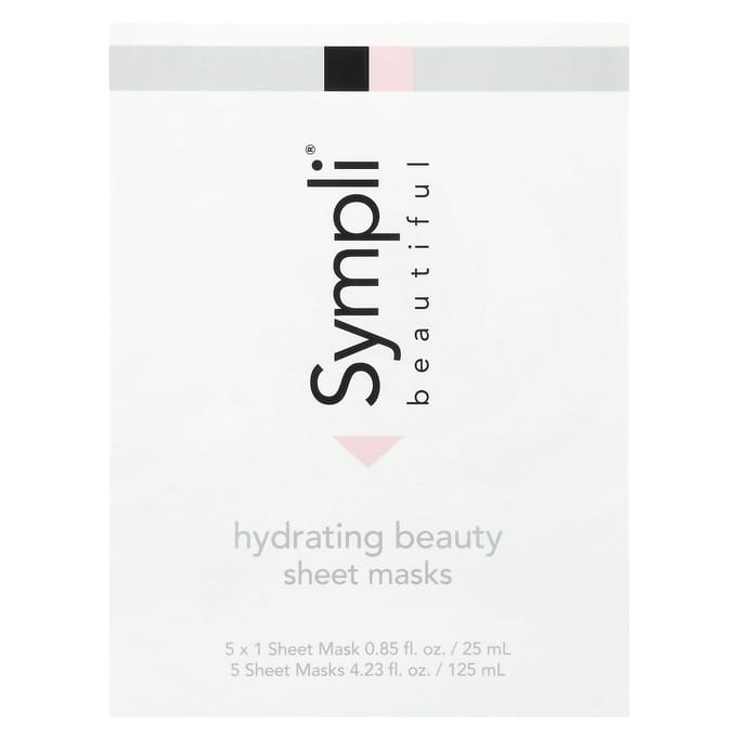 Sympli Beautiful, Hydrating Beauty Sheet Mask, 5 sheet masks, 25 ml (0.85 fl oz) each white