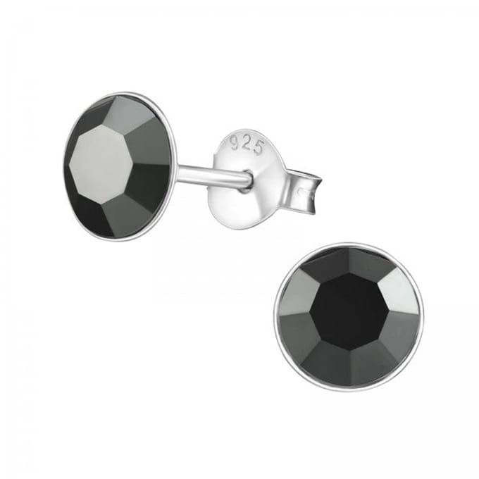 Zilveren oorknop, Jet Black kristal (5MM)