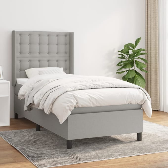 vidaXL - Boxspring - met - matras - stof - lichtgrijs - 90x190 - cm