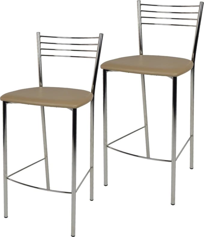 Tommychairs Elena - Eetkamerstoelen - Set van 2 - Chroom & Cappuccino - Kunstleer