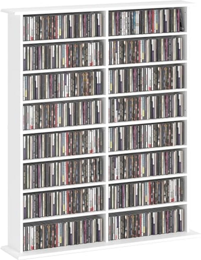 CD en DVD Opbergunit met 16 Compartimenten en 12 Verstelbare Planken - Opslag voor 720 CD's en 396 DVD's