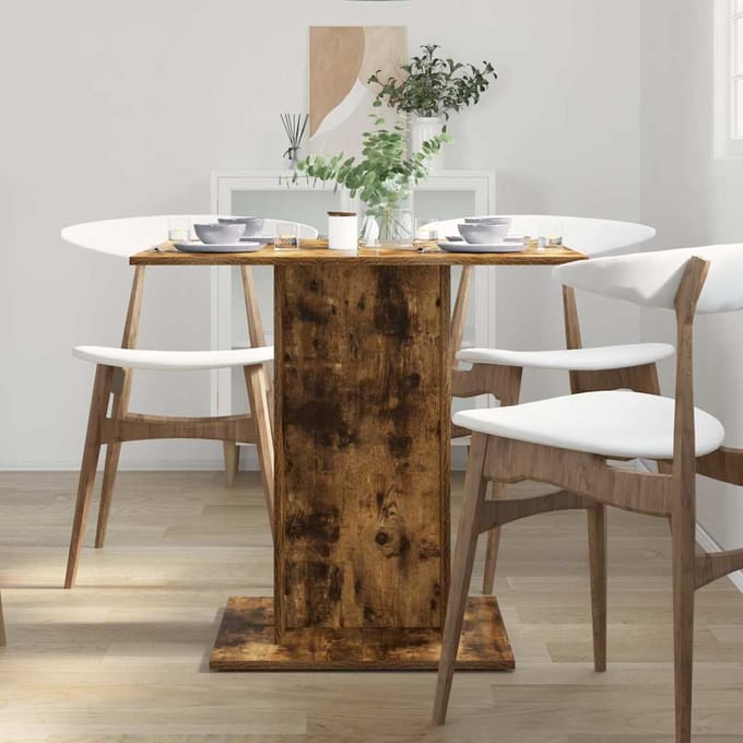 vidaXL - Eettafel - 80x80x75 - cm - bewerkt - hout - gerookt - eiken