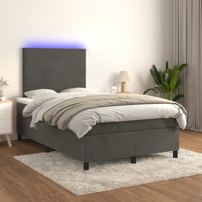vidaXL - Boxspring - met - matras - en - LED - fluweel - donkergrijs - 120x200 - cm