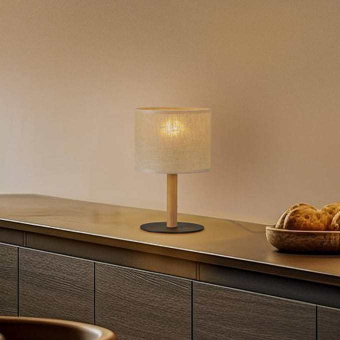 TK Lighting Tafellamp Deva Nature, textiel, hout
