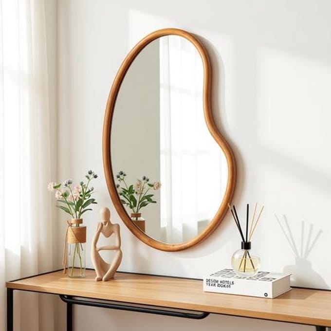 Wandspiegel Jokioinen 75x55 cm eikenkleurig houten frame freeform hangspiegel
