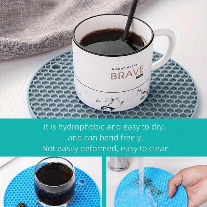 Siliconen Isolatiepad, Moderne Zwarte Honingraat Textuur Ronde Antislip Hete Pot Mat Voor Tafel L - 1PC