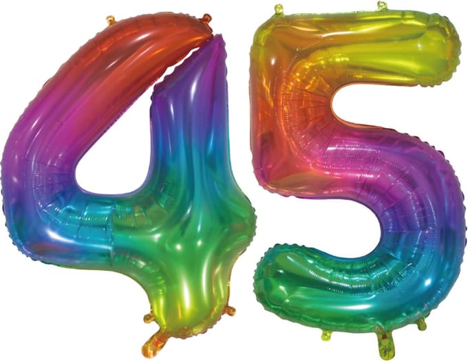 Folieballon 45 jaar Regenboog 76cm