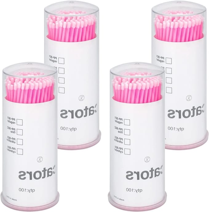 Pack van 400 Micro Brushes voor Wimpers, Micro Applicators en Eyelash Extension Tools in Roze Kleur