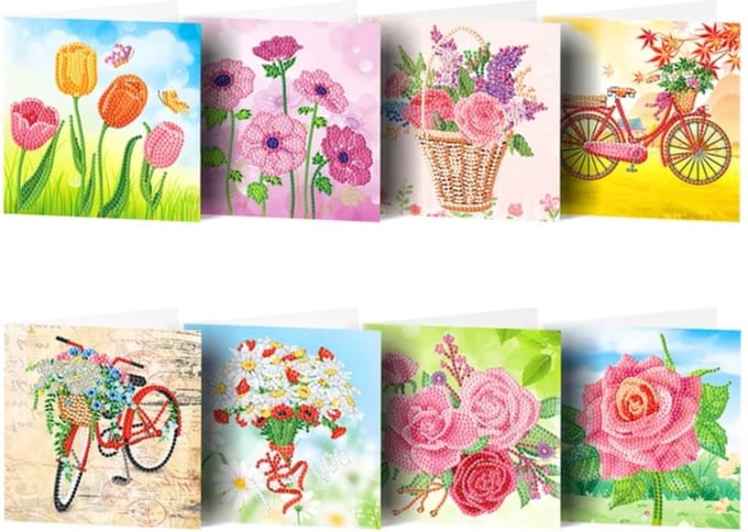 Kaarten - 10 - Bloemen - Diamond painting - compleet pakket - Diamond painting by Wietske