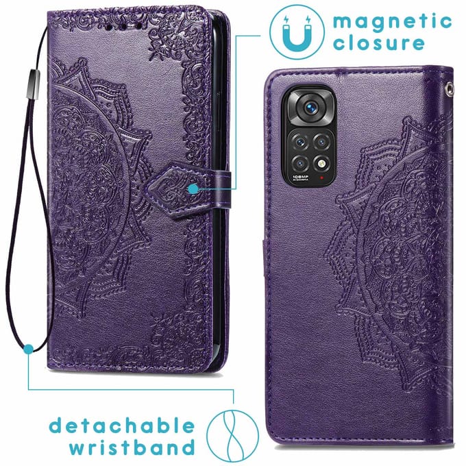imoshion Hoesje - Geschikt voor Xiaomi Redmi Note 11 Pro - Mandala Bookcase - Paars