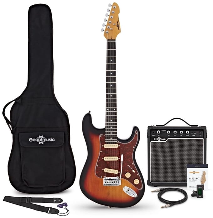 LA Select Elektrische Gitaar, Sunburst, 15W Versterker & Accessoireset