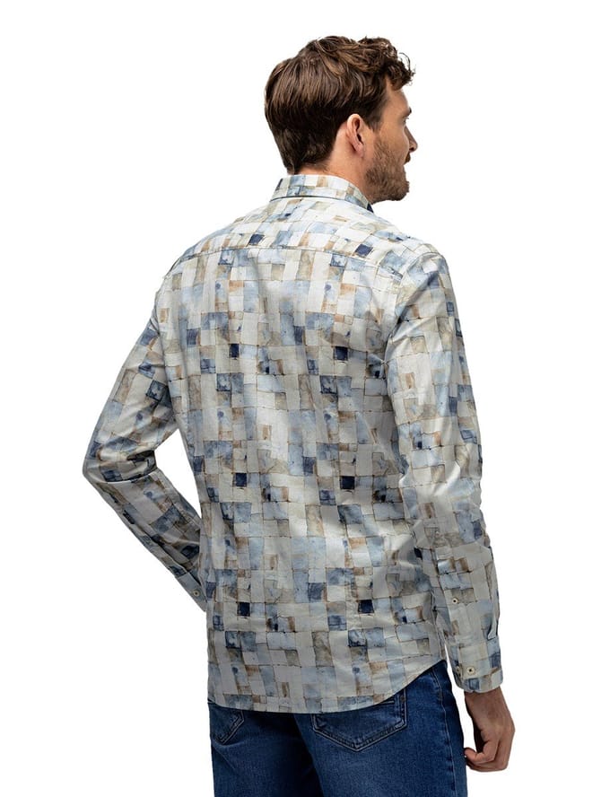 Blauw lange mouwen geprint State of Art overhemd