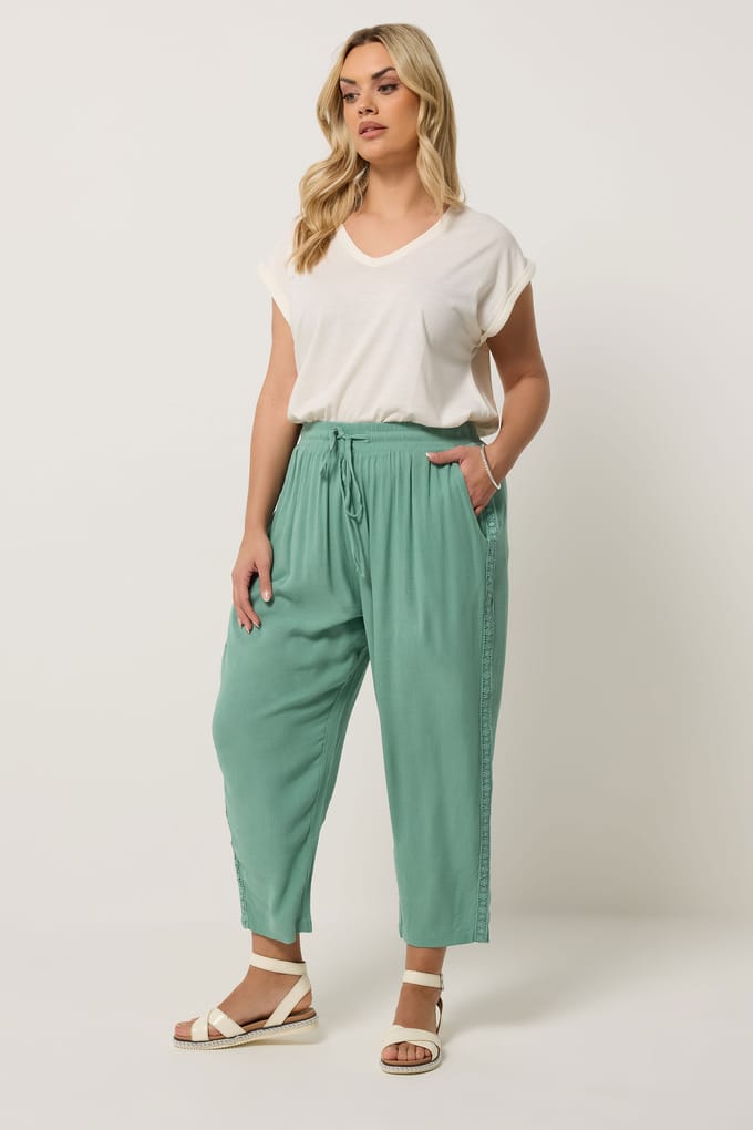 Yours Mint Cropped Broek Met Gehaakte Zijkanten Size 42