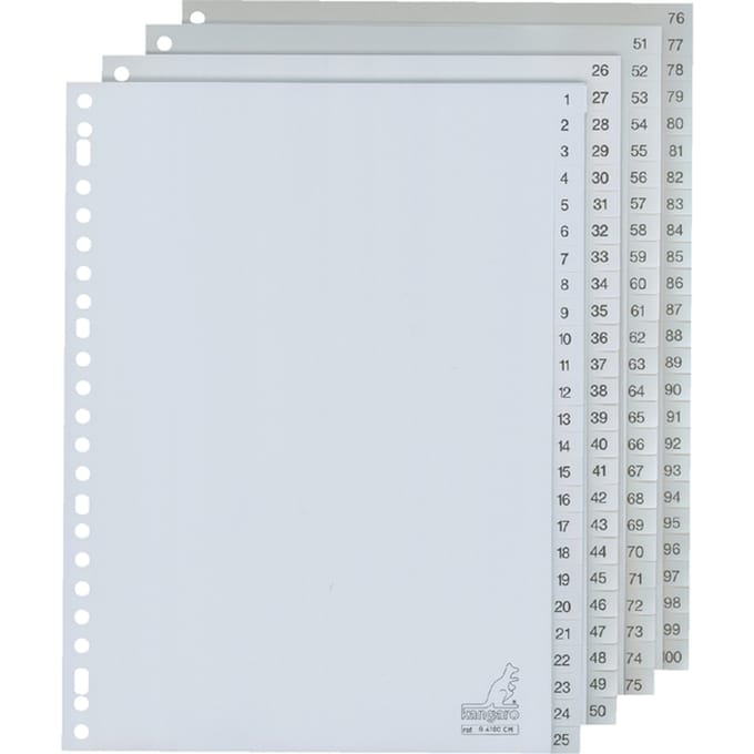 Kangaro tabbladen - A4 - PP 120 micron - grijs - 23-gaats - 100-delig cijfers