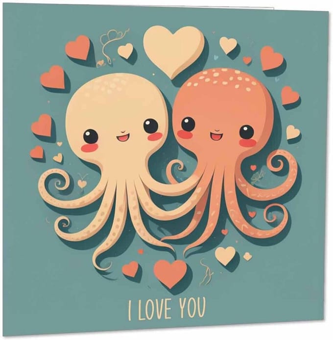 Leuke Verjaardagskaart met Octopus en 'I Love You' Boodschap