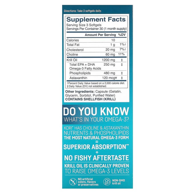 Kori, huile de krill antarctique pure, oméga-3 multi-puissant, 400 mg, 90 gélules