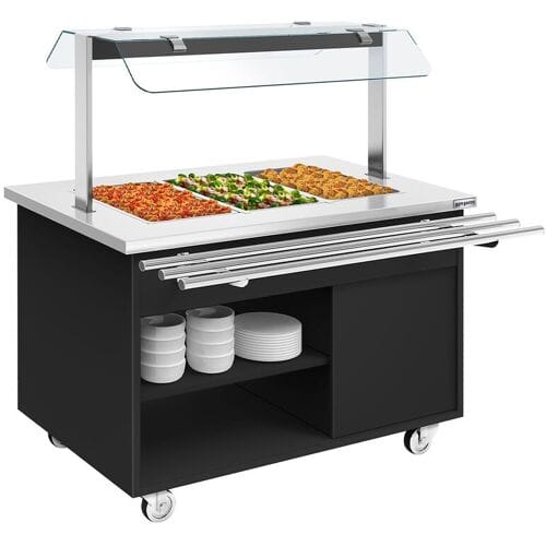 GGM Gastro Buffetwagen warm DANZIG - 1300mm - für 3x GN 1/1 - mit Tablettrutsche - Schwarz