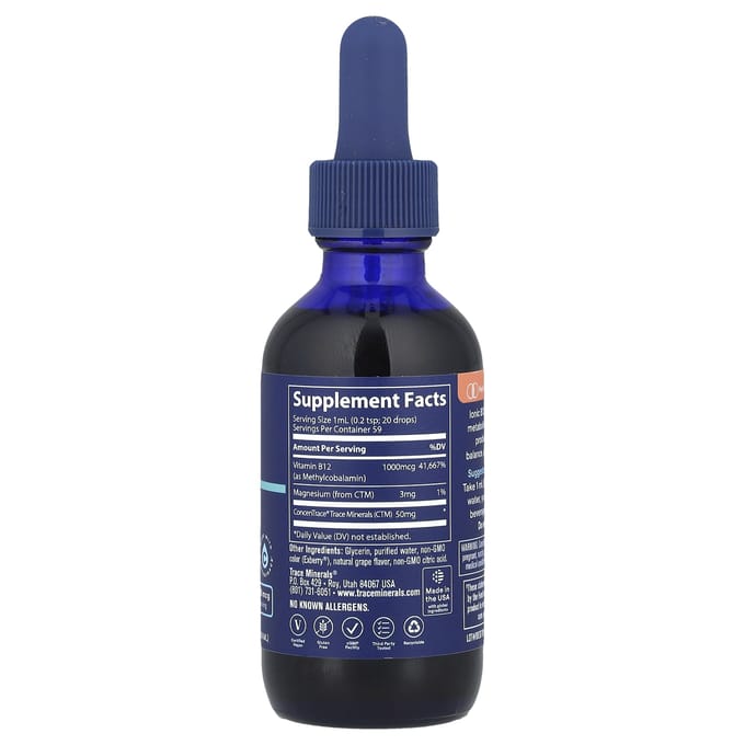 Trace, Ionisch B12, Natuurlijke Druivensmaak, 1.000 mcg, 2 fl oz (59 ml)