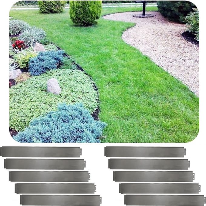 Set van 10 Borderrand metaal 18cm x 100cm, gegalvaniseerd - Gazonrand - Kantopsluiting