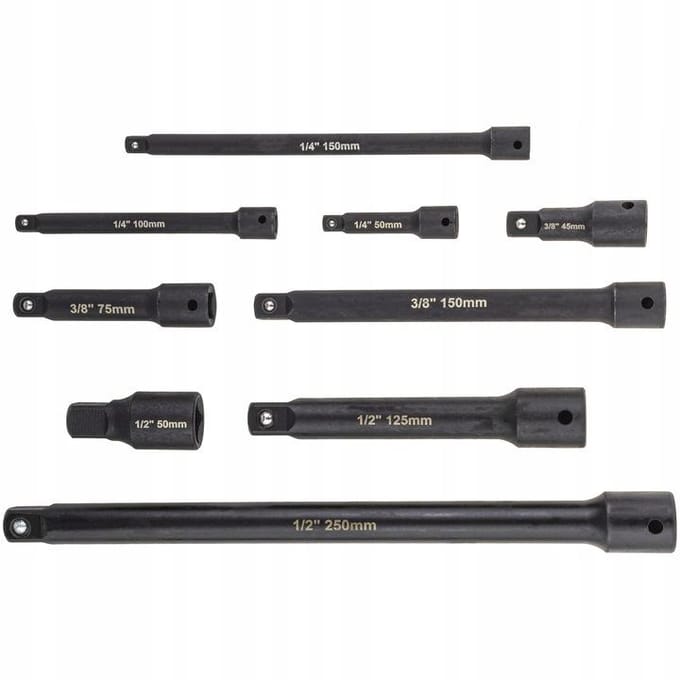 9-delige Slagdoppen Verlengstuk Set 1/4, 3/8, 1/2 Inch