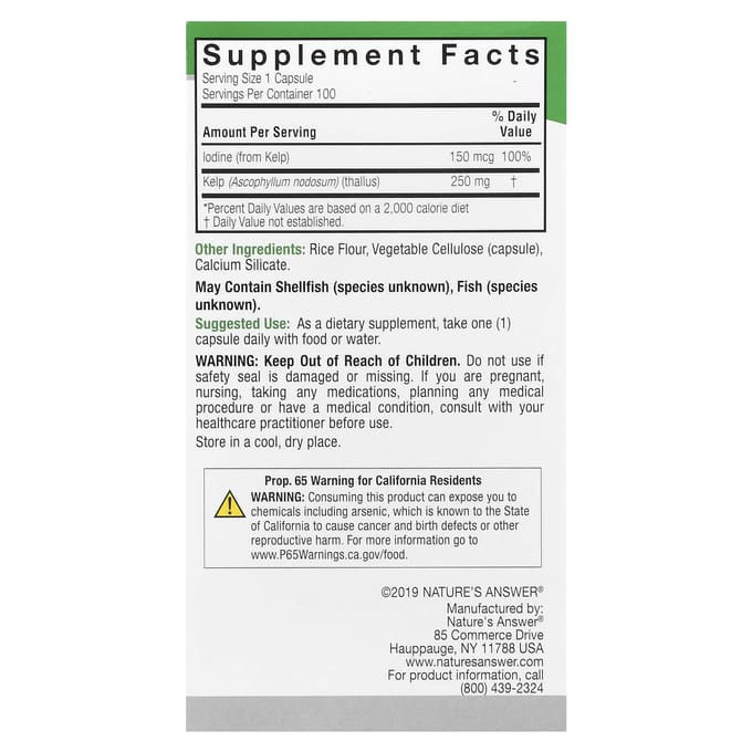 Nature'S Answer, Zeewierblad, Plantaardige Capsules 100 (250 mg per capsule)